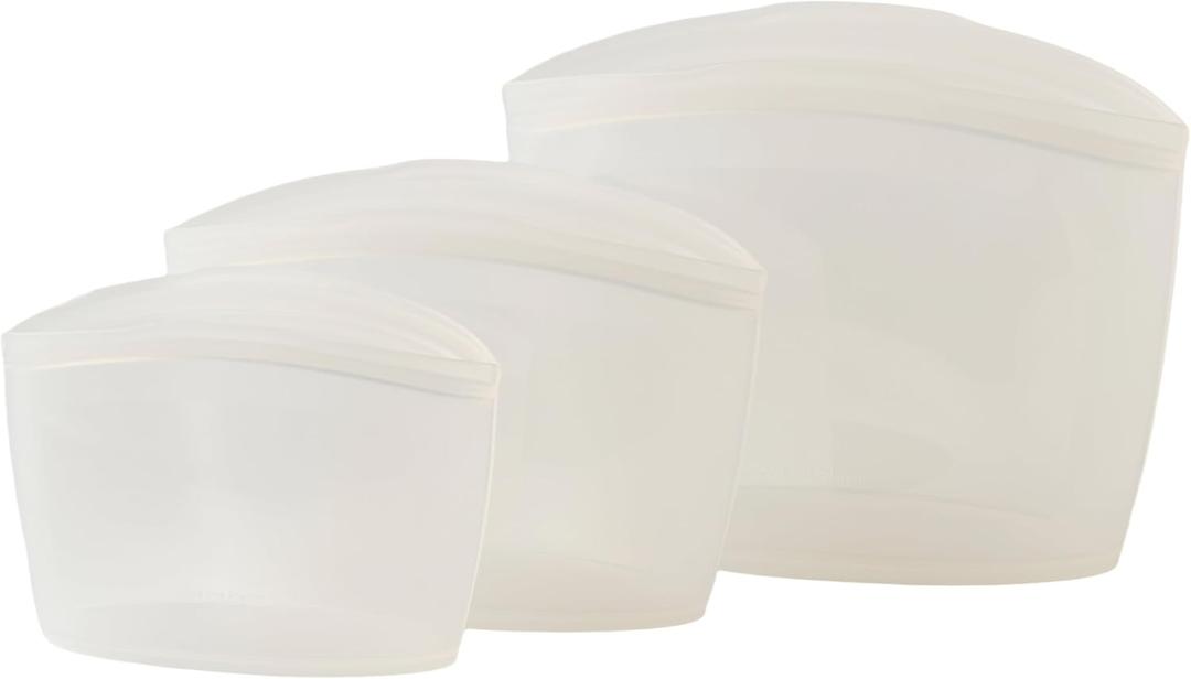 Blue Ginkgo Reusable Silicone Storage Bags  3-Pack | Korean-Made Stand Up Food, Freezer Bags - Clear