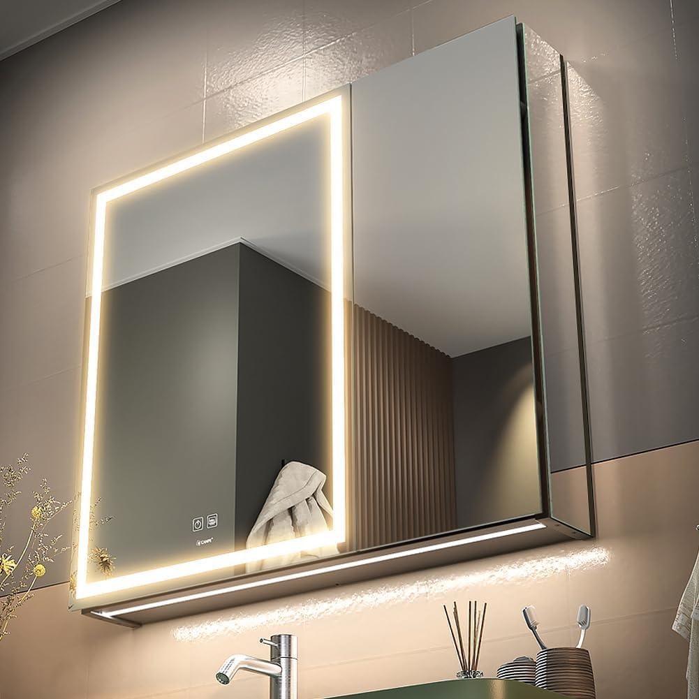 30*28 inch Two-door Aluminum LED Lighted Bathroom Medicine Mirror Cabinet, 28"L x 20"W