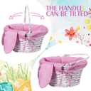 Hushee Easter Willow Gift Basket 11"7" Easter Wicker Bunny Baskets with Folding Handle Plaid Liners for Kids Toys Eggs Hunt Wood Bunny Bucket Decorations(Pink and White Plaid)