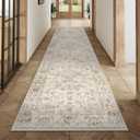 3x10 Washable Neutral Runner Rug Beige Vintage Hallway Kitchen Carpet Non-Slip Soft Low Pile Farmhouse Throw Rug for Bedroom Bathroom Laundry Living Room