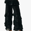 Women Lace Bloomer Pants Elastic Waist Victorian Pantaloons Ruffle Lace Trim Capris Pettipants Pajama Bottoms L