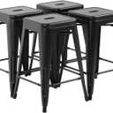 FDW Metal Bar Stools Set of 4 Counter Height Bar Stools 24 Inches Industrial Bar Chairs Patio Stool Stackable Backless Stool Indoor Outdoor Metal Kitchen Stools Bar Chairs (Black, 24")