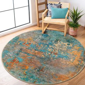 Lahome Modern Abstract Round Rug 5Ft - Colorful Washable 5x5 Circle Rugs for Living Room Bedroom Non Slip, Soft Indoor Floor Carpet for Dining Table Bathroom Nursery Dorm Decor