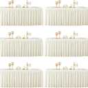 6 Packs Ivory Polyester Tablecloths Rectangle Tables 8ft, Stretch Fitted Table Covers for 8 Foot Tables Wrinkle Free Rectangle Table Cloth with Skirt for Birthday Party Events Banquet Baby Shower