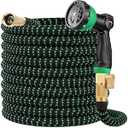 50 ft Expandable Garden Hose with 10 Spray Nozzle - 4 -Layer Latex Core - Heavy Duty Superior Strength 3750D - 50ft Expanding Water Hose - Extra Strong Brass Connectors/ Storage Bag