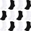 Kids Socks 12 Pairs Crew Socks for Toddler Boys Girls 7-10 Years Athletic Mid Cut Socks Multipack Black White