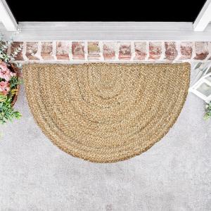 Chardin home Hand Woven Natural Jute Braided Rug -18x30 Inch Half Round | Vintage Boho Reversible Doormat for Entryway, Front Door | Farmhouse Natural Fiber Rugs for Bedroom, Kitchen, Living Room