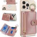 Cavor Compatible with MagSafe Wallet,Magnetic Wallet for iPhone 17/16 Pro Max/15 Pro/14 Plus/13/12 Series,for W allet magsafe with Adjustable Stand,Mag Safe Phone Card Holder Zipper-Pink