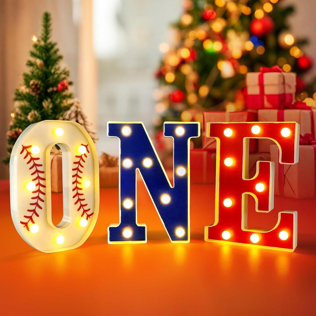 Rookie Year 1st Birthday Decorations Boy or Girl,First Birthday Decorations for Boy,One Light Up Letters for Centerpieces Table or Backdrop 1 Year Old Baseball Birthday Decorations Party Supplies