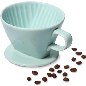 Pour Over Ceramic - Coffee Dripper Ceramic Coffee Maker with 3 Holes Flat Bottom, Porcelain Slow Filter Cone for Travel, Camping, Office, Home, Coffee Maker Brew (Green)