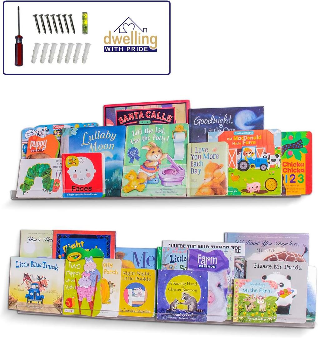 Acrylic Shelf 36 Inch (2Pack) - Acrylic Bookshelf for Toys & Books - Spice Rack & Floating Display - Acrylic Floating Shelves for Makeup & Cosmetic Product - Clear Acrylic Shelf for Books & Magazines (36 Inch Shelves)