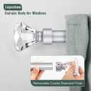 2 Pack Curtain Rods for Windows 30 to 54 Inches2.5-4.5 Feet, 1 Inch Diameter Adjustable Single Window Rod, Decorative Drapery Rods, Crystal Diamond Finials, Silver