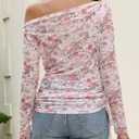 CiCiBird Womens 2025 Fall Off Shoulder Tops Long Sleeve Floral Mesh Shirts Trendy Going Out Outfits (Pink, M)