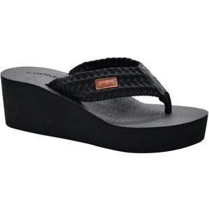 MALIDA Womens Wedge Arch Support Flip Flops Cushion Soft Rubber Midsole Platform Thong Sandals with Rubber Sole (Black)