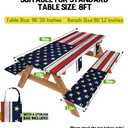 Picnic Table Cover with Bench Covers Waterproof Rectangle Tablecloth Camping Essentials Supplies Rv Travel Must Haves Gear Accessories Fitted Table Cloth Outdoor Road Trip Camper Gifts American Flag