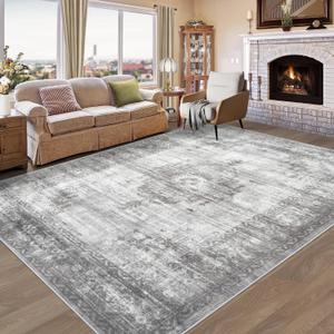 Vintage Living Room Area Rug - 8x10 Large Machine Washable Boho Moroccan Distressed Farmhouse Rugs for Bedroom - Soft Non-Slip Indoor Floor Accent Rugs for Office Dining Room (Grey, 8'x10')