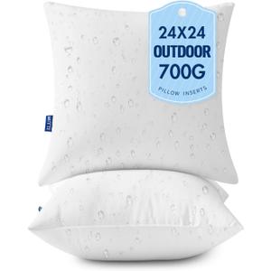 MIULEE 24x24 Outdoor Pillows,Set of 2 Throw Pillows Waterproof,Soft Support Throw Inserts Decorative Water Resistant for Patio Furniture and Garden