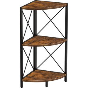 Snughome Corner Shelf with Metal Frame, 3 Tier Rustic Corner Storage Organizer, Freestanding Corner Bookshelf Stand Display Rack for Kitchen, Living Room