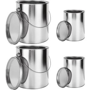 Acrux7 4 Pack Empty Paint Cans with Lids, 1 Gallon Paints Can with Lid & Handles (2) + 2 Quart Paints Can with Lid (2), Metal Unlined Paint Bucket Storage Containers for Painting, DIY Crafts