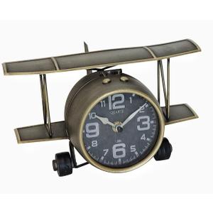 Airplane Metal Tabletop Clock Industrial Home Decor Accents for The Mantel, Shelf, Desk, or Any Table Top, Battery Operated No Battery Supplied