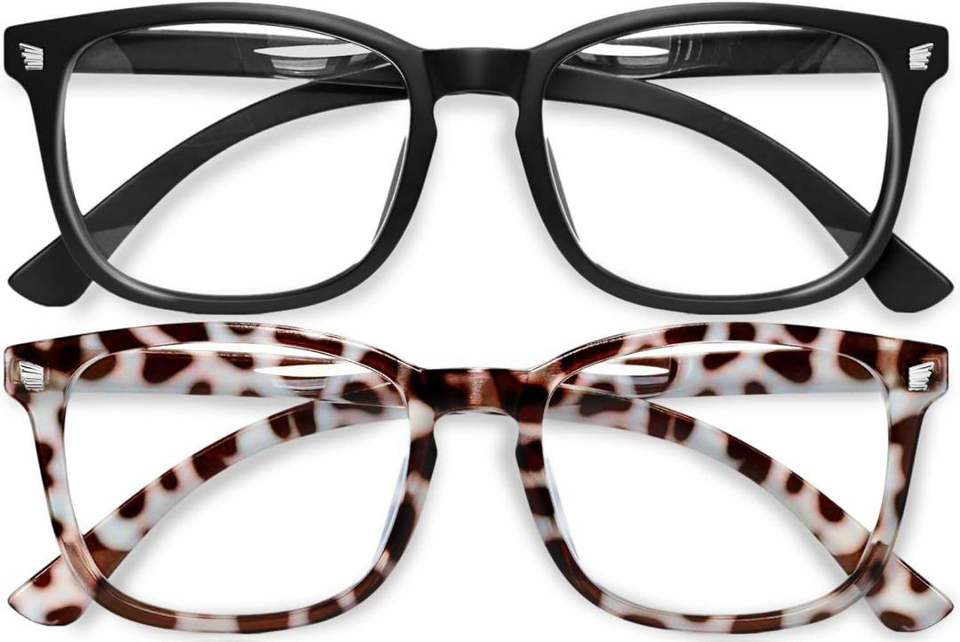 Gaoye Stylish Blue Light Glasses for Woman - Computer Glasses for Blue Light Blocking - Lightweight Frames - 2 pack (A1 Matte Black+leopard)