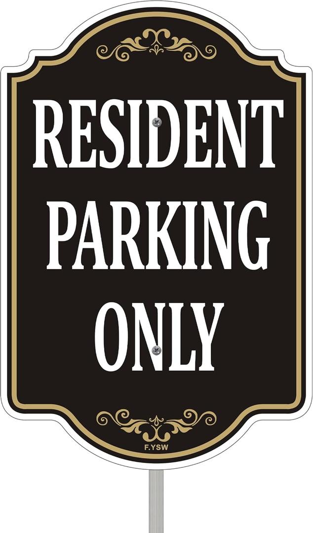 Resident Parking Only Sign Private Property Guest Tenant 18" x 12" With 35" Long Metal Driveway Traffic Road No Trespassing Stake With Stand Aluminum Outdoor Use Yard Street Home Business
