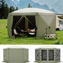 13FT Pop-Up Gazebo 6-Sided with Mosquito Netting & Removable Wind Cloths Outdoor Canopy Tent One-Push Setup for Camping, Backyard, Army Green, Size: Fixed Top-13ft