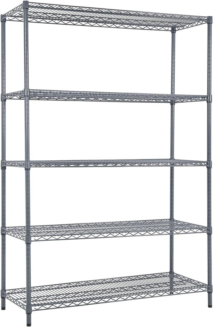Land Guard 5 Tier Storage Racks and Shelving - 48" L x 20" W x 72" H Heavy Steel Material Pantry Shelves - Each Unit Loads 350 Pounds Wire Shelf, Suitable for Warehouses, Closets, Kitchens (Grey)