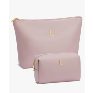 Women Gifts | Initial Makeup Bag Set for Girl Personalized Gifts for Bridesmaid Friend Graduation Teachers PU Leather Cosmetic Travel Toiletry Bag(Pink,L)