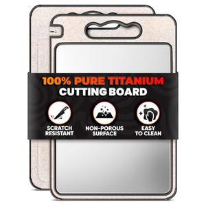 Double Sided Metal Cutting Board Titanium 14.3"x9.8" - GR1 Titanium Cutting Board with Sharpener for Knife for Meat & Wheat Straw + PP for Fruits - Non-slip, Built-in Garlic Grater & Juice Grooves