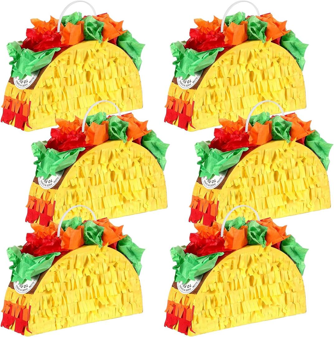 Junkin 10 Pcs Mini Mexico Taco Piñatas for Cinco de Mayo Party, Little Fiestas Piñata for Mexican Decorations Piñatas Celebrate Birthday Party Mexican Carnivals Taco Tuesday Event