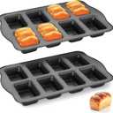 HONGBAKE 2 Pack Mini Loaf Baking Pans 8-Cavity, Nonstick Small Cornbread Pan, Tiny Banana Bread Pan Set, Heavy Duty Brownie TIn, Dark Grey (Gray)