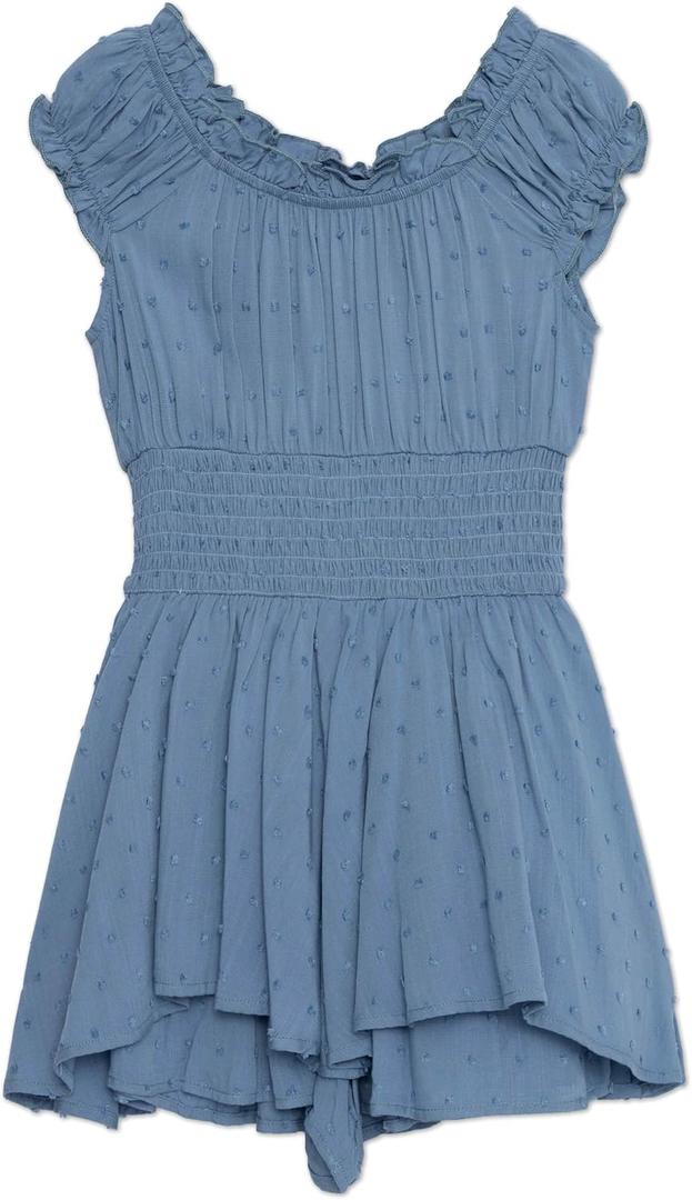 Speechless Girls' Cap Sleeve Skirt Romper (Medium, Denim)