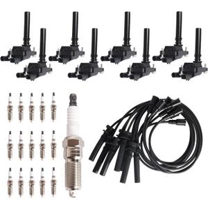 8Pcs Ignition Coils Pack UF378 + 16Pcs Spark Plugs + 8Pcs Spark Plug Wires Set for Chrysler 300, for Dodge Durango Magnum, for Dodge Ram 1500 2500 3500, for Jeep Grand Cherokee, 2003-2005, 5.7L