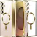 for Samsung Galaxy S25 Plus Case.Phone Cover Clear Back Surrounding Plating Metallic Glossy.Magnetic Case Slim Thin Soft funda capa para 6.7" Built-in Lens Protector (Gold)