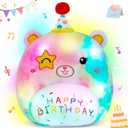 14" Happy Birthday Light up Musical Bear Plush Pillow Cute Rainbow Stuffed Animal Soft Kawaii Birthday Plushie Star Wink Funny Pillows Home Room Decoration Gifts for Toddlers Kids Girls