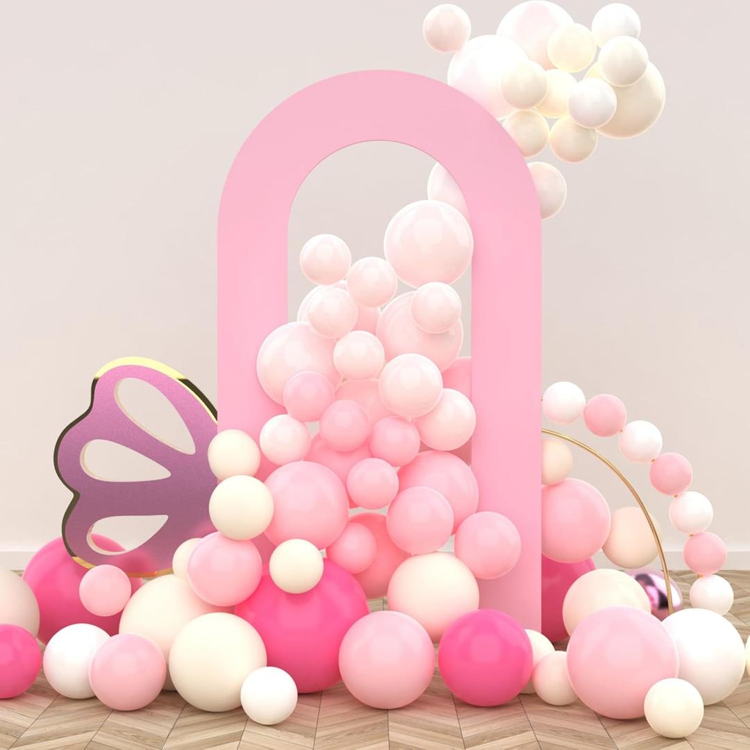 LEBENGURU Upgraded 7.2FT Open Arch Backdrop Cover, Light Pink Spandex Fitted Round Top Wedding Arches, Double-Sided U-Shaped Arch Chiara Stand Covers for Birthday Party Baby Shower Balloon Decor