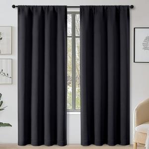 OWENIE Sally Black Blackout Curtains for Bedroom Living Room 72 Inch Length 2 Panels Set, Privacy Thermal Insulated Rod Pocket Window Curtains for Patio French Front Door, W40 x L72 Inch, Black