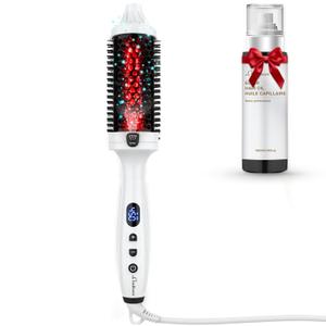 Infrared Bounce Brush, Heated Thermal Round Brush with Negative Ion Technology, 8 Heat Settings for Blowout Look with Hair Care Oil, Straightening & Curling, 1.65" Barrel for All Hair Types, White