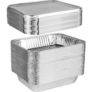 PLASTICPRO Disposable 9 x 13 Aluminum Foil Pans With Lids Half Pack of 50