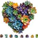 Mys Aurora Jigsaw Puzzles,FSC Certified, 200 Pieces Heart Succulent Wooden Puzzles for Adults, Unique Shaped Plant Puzzles,Brain Teaser Family Flower Puzzle Game Medium 11.7'' x 11.2'' (Duorou)