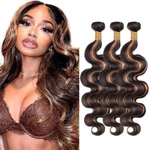 Ombre Bundles 14 16 18 Inch 1b/30 Body Wave Human Hair Bundles Peruvian Virgin Hair Two Tone Color #1B Mixed With Color #30 Hair Extensions
