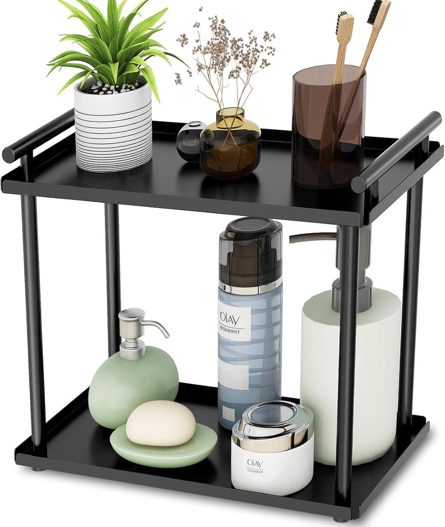 2 Tier Bathroom Organizer Countertop, Bathroom Counter Organizer, Small Vanity Shelf Skin Care Countertop Organizers and Storage Makeup for Dresser, (Black) | Skin Care, Storage Makeup, Dresser (11.8" x 5.9" x 10.1")