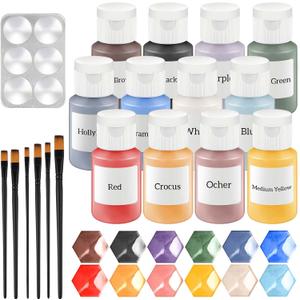 Dunzoom Underglaze for Ceramics Kit Underglaze Paint Colors 12 Ceramic Clay Assorted Colors in 2 Ounce with 6 Pcs Paint Brushes and a Paint Tray Concentrated Opaque Liquid (Underglaze)