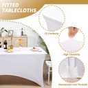 Fixwal 3 Pack White Table Cloths Rectangle 6FT, Tablecloths Rectangular Stretch Spandex Fitted Table Covers 6FT for Party, Trade Show, Banquet, Wedding, Buffet, Graduation Decoration