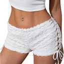 Women's Drawstring Lace Up Frill Drop Waist Shorts Skinny Y2k Summer Mini Shorts (White) XS