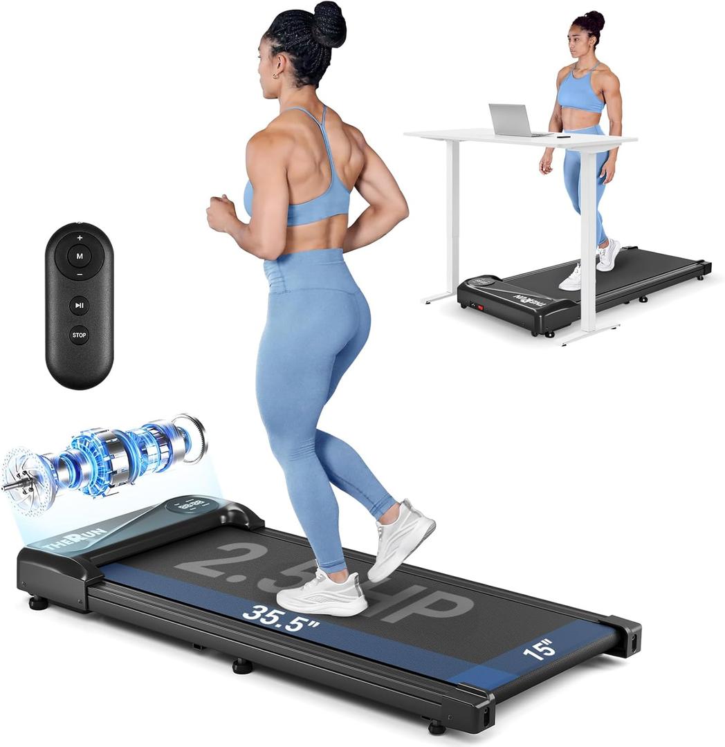 THERUN Walking Pad Treadmill Under Desk, Portable Mini Treadmill for Home/Office, Walking Pad Machine with 2.5HP and 265 lbs Weight Capacity Remote Control LED Display (W1 STARTER Black 35IN Belt)