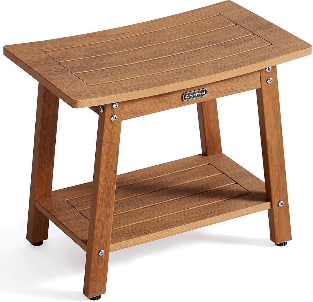KaimuBench Large HDPS Shower Bench Seat, Waterproof Shower Stool for Inside, Bath Chair Seat for Shaving Legs, Spa Foot Rest with Adjustable Feet, No Maintenance, Indoor/Outdoor Use, Brown