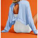 SOLY HUX Women's Sports Workout T Shirts Cutout Backless Long Sleeve Yoga Tees Athletic Tops Pure Blue Small