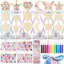 FEMBW 58PCS DIY Princess Fairy Wand Kit  18 Wooden Wands, 18 Ribbons, 4 Gem Crowns, 6 Sheets Stickers, 12 Markers  Star, Heart, Moon, Crown, Butterfly, Flower Shapes  Birthday Craft Gift for Girls